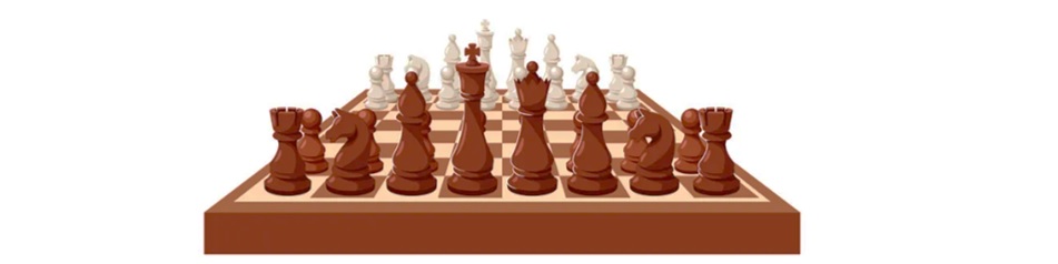 chessboard set up with brown- and cream-coloured playing pieces
