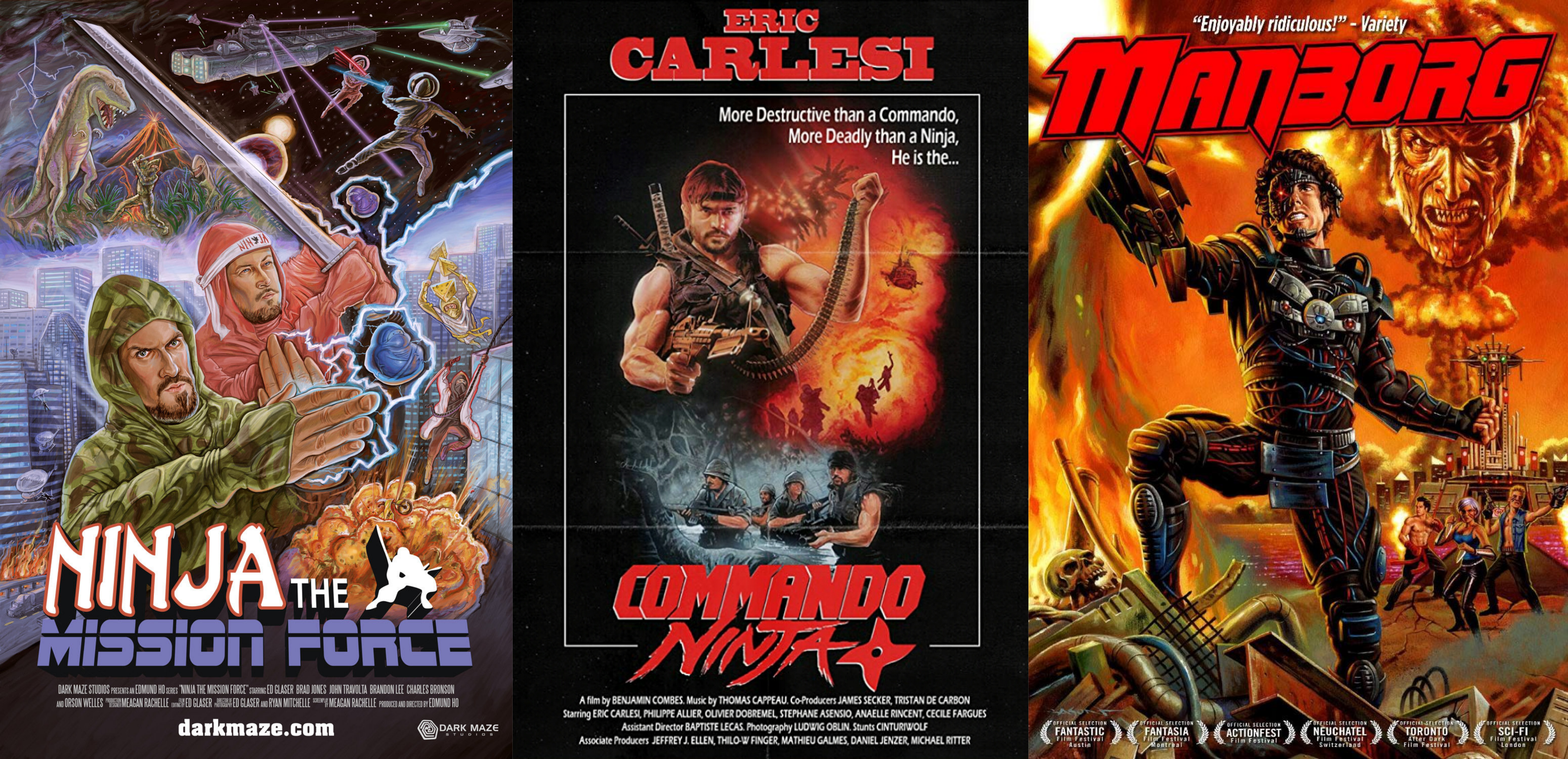 posters for Ninja: The Mission Force, Commando Ninja and Manborg combined.