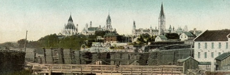 Photograph of the Parliament Hill skyline taken between the end of the 19th century and 1916.