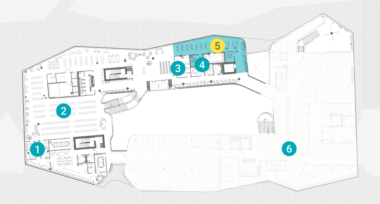 Floor map of fourth floor with Business Centre area highlighted