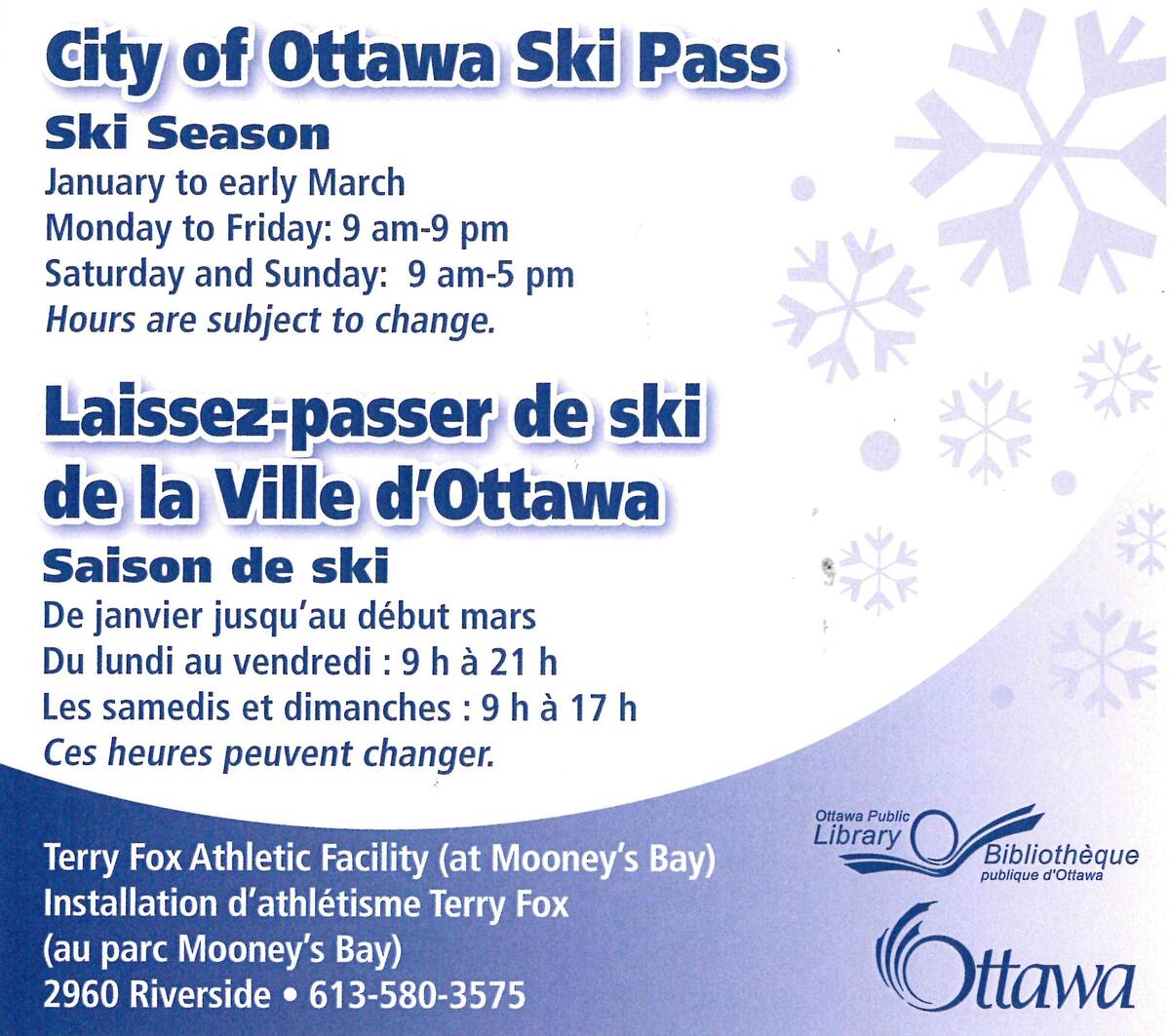 Jacket cover: Laissez-passer de ski de la Ville d’Ottawa
